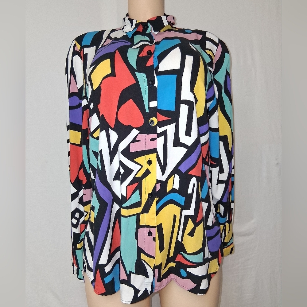 Big Dart Vtg Colorful Abstract Women's Button Down Shirt Size Eur 44dc/h42 Uk18 - Picture 6 of 17